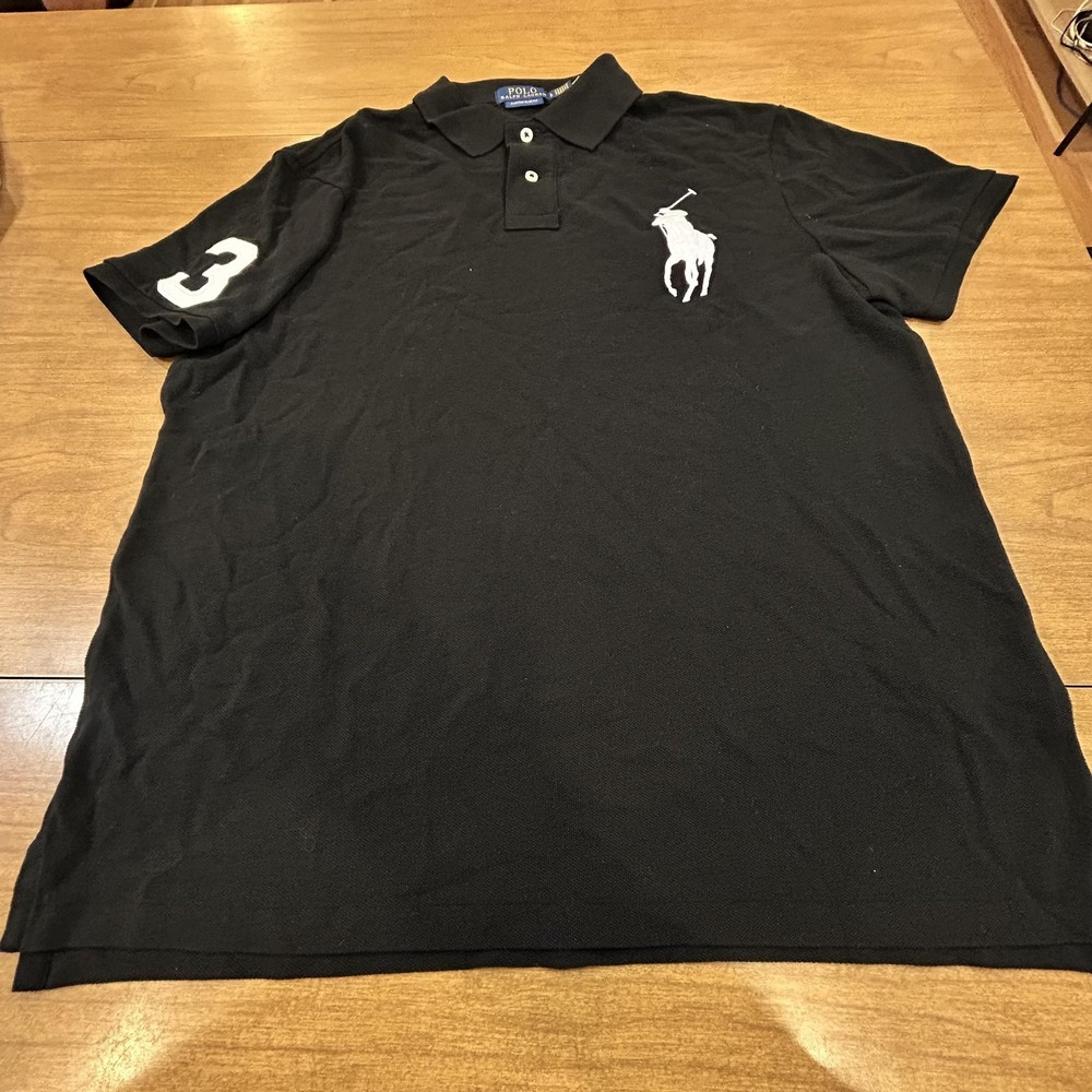 Polo Ralph Lauren Polo Shirt Mens L Black Cotton Custom Slim Fit Big Pony 3 NWOT